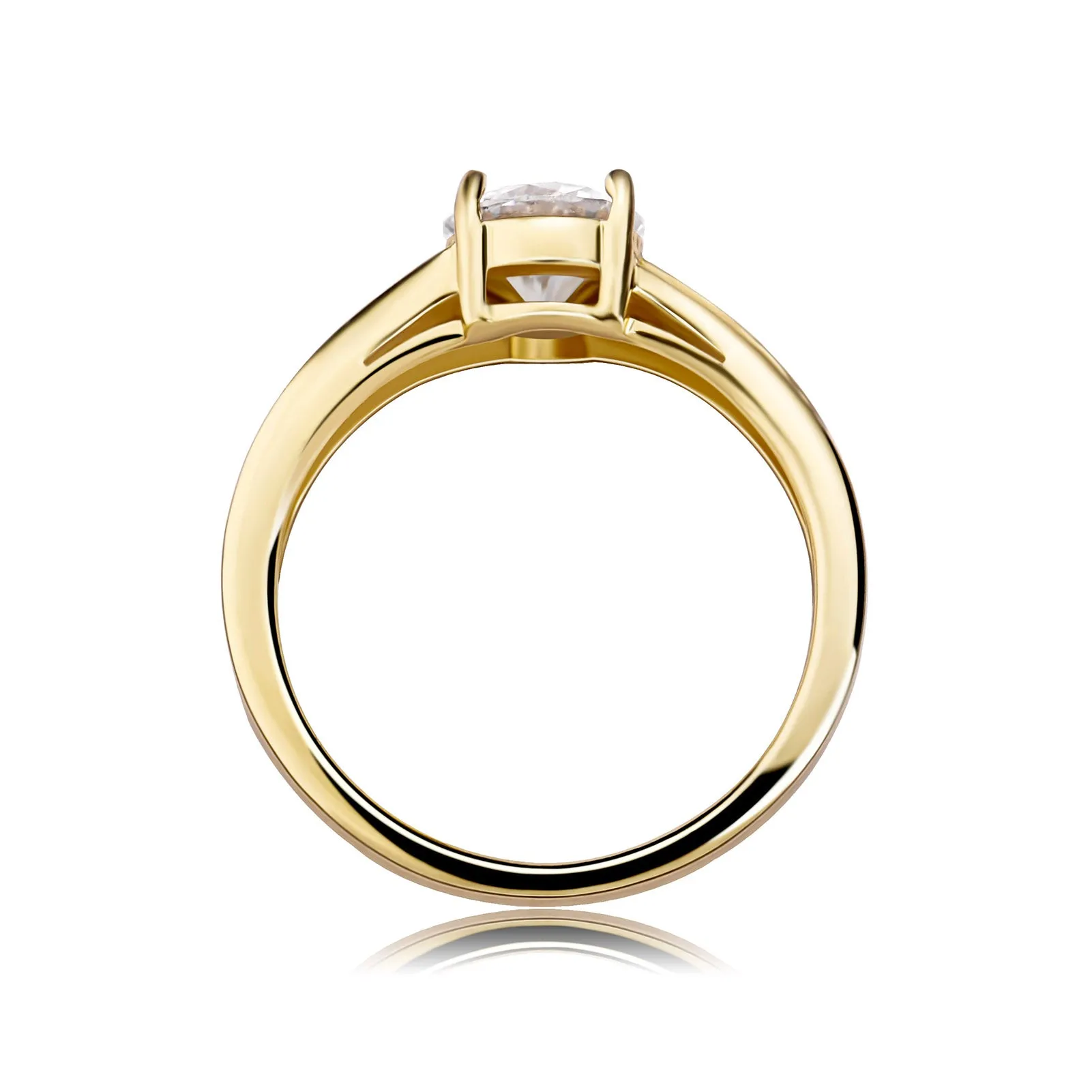 Bare 4 Prong Solitaire Round Cut Moissanite Diamond Ring in Yellow/White Gold