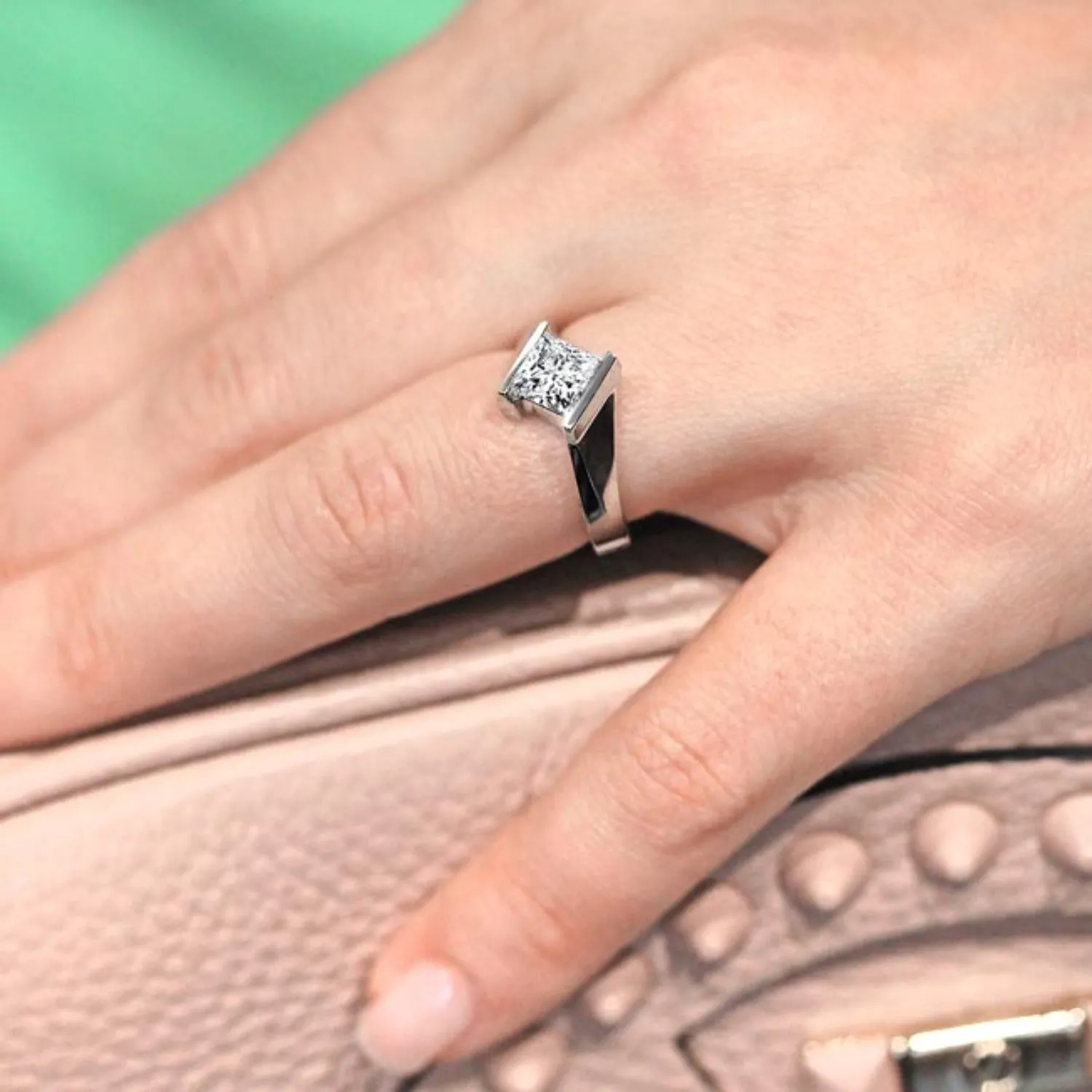 Barkev's Bypass Channel Set Solitaire Princess Cut Diamond Engagement Ring