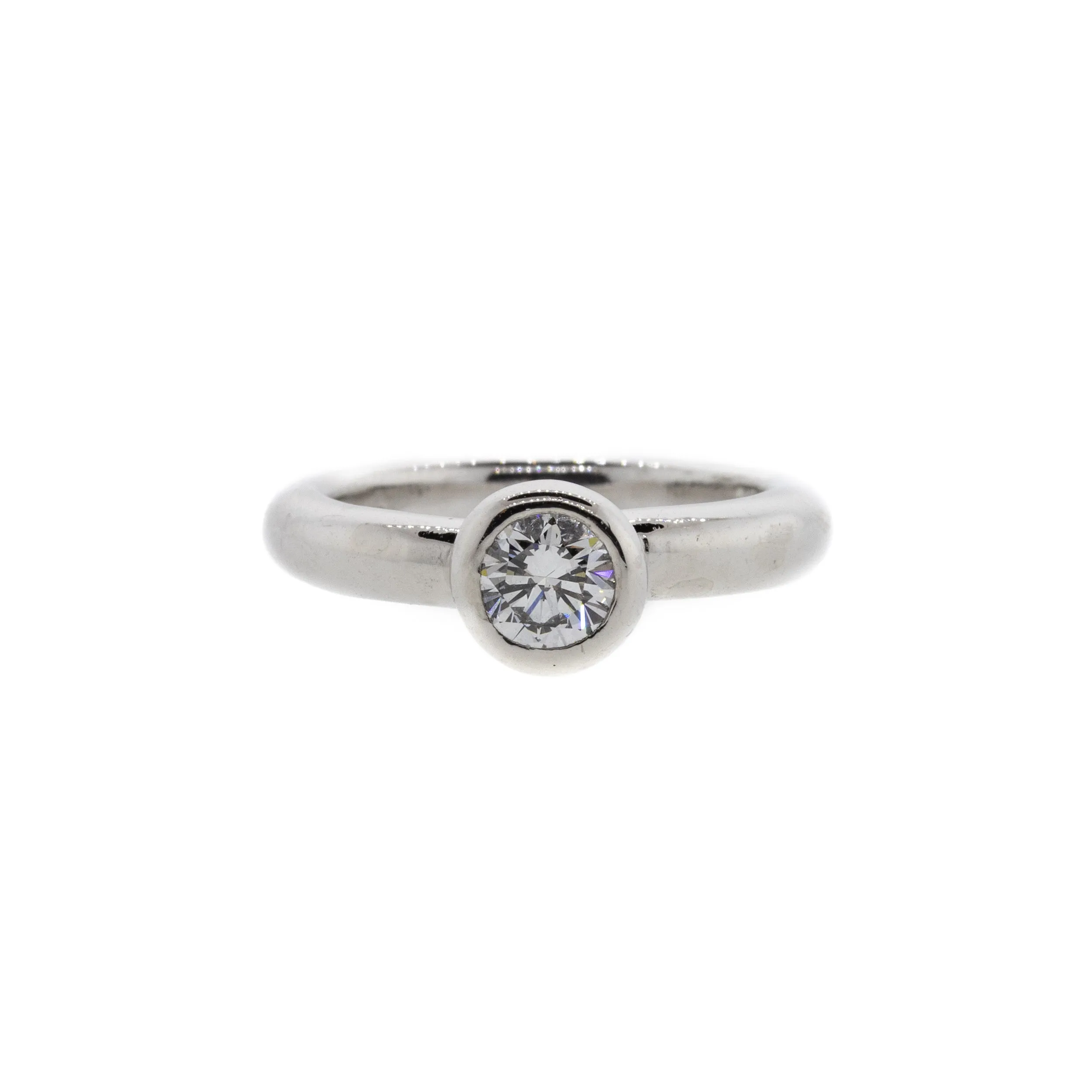 Bezel Set Round Brilliant Diamond Platinum Solitaire Ring