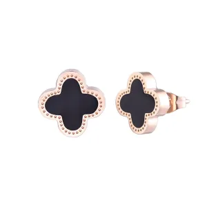 Black & 18K Rose Gold-Plated Clover Stud Earrings