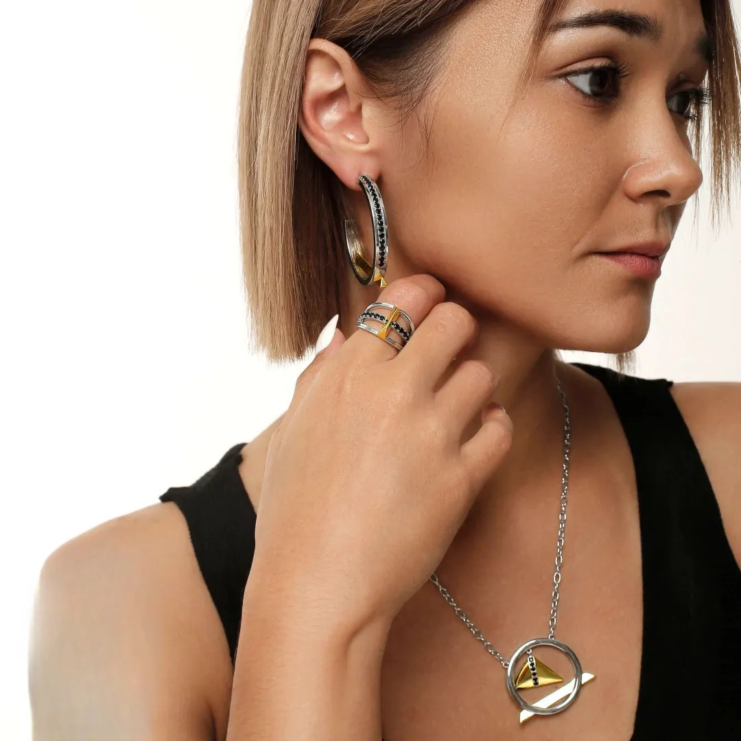 Black Cubic Zirconia Diamond Triangle Earrings Multiple Perspectives collection Designed by Alexandra Baltazar