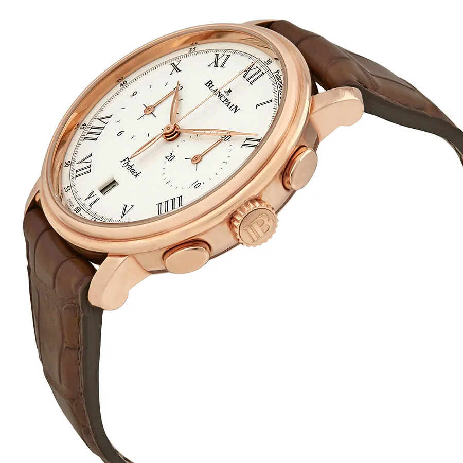 Blancpain 18kt Rose Gold Chronograph Flyback Pulsometre White Dial Brown Leather Men's Watch 6680F-3631-55B