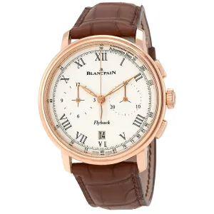 Blancpain 18kt Rose Gold Chronograph Flyback Pulsometre White Dial Brown Leather Men's Watch 6680F-3631-55B