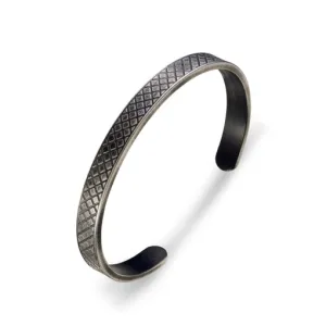 Blaze Black Stainless Steel Cuff Bangle, Patterned