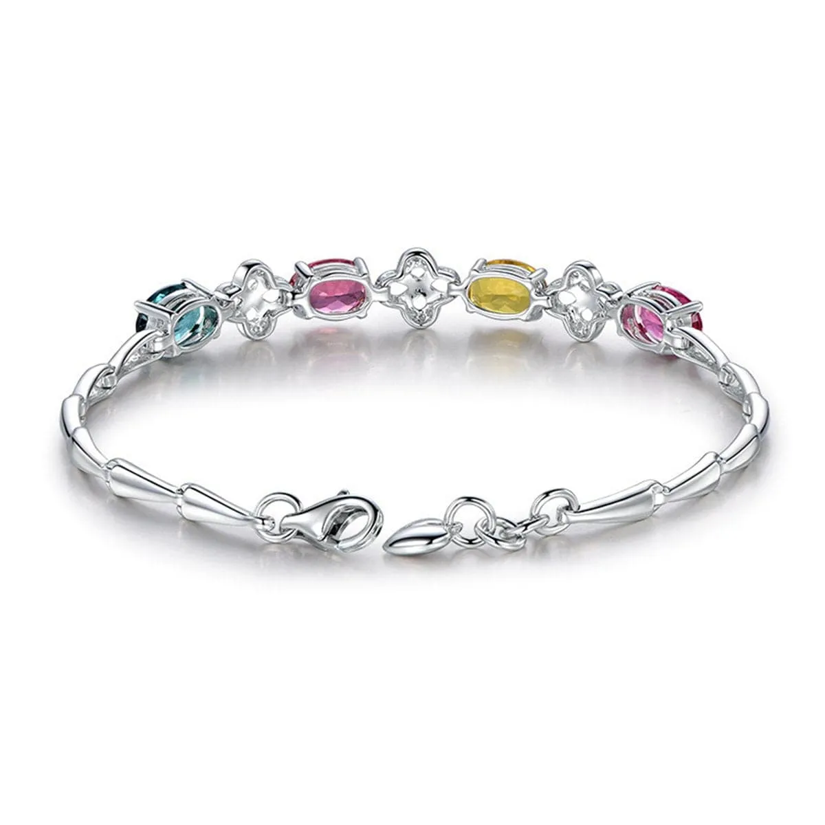 Blue Crystal & Silver-Plated Clover Charm Bracelet