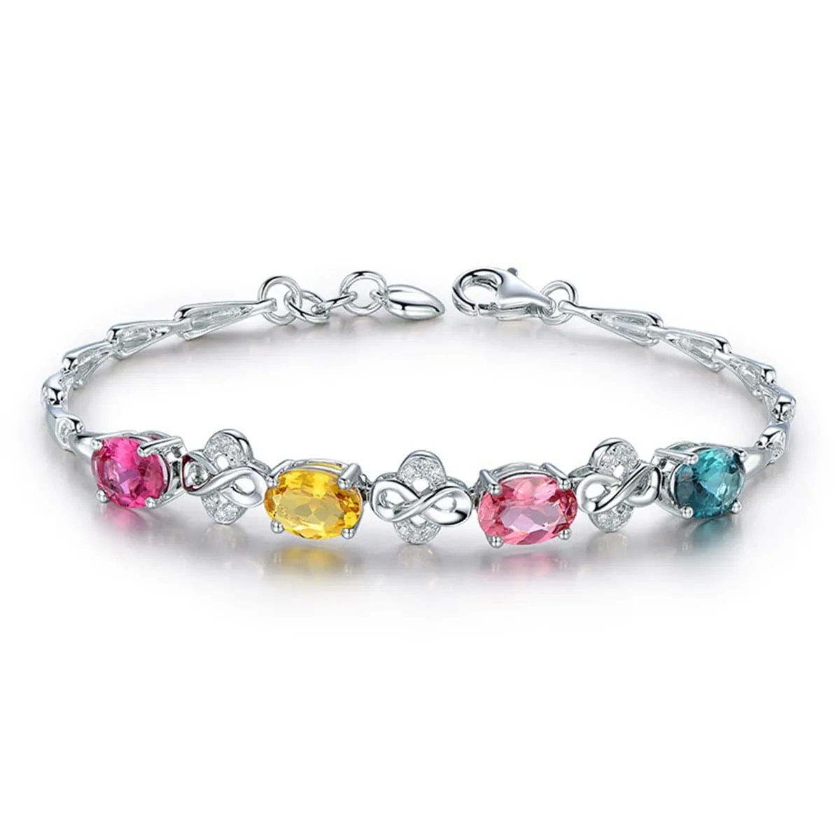 Blue Crystal & Silver-Plated Clover Charm Bracelet