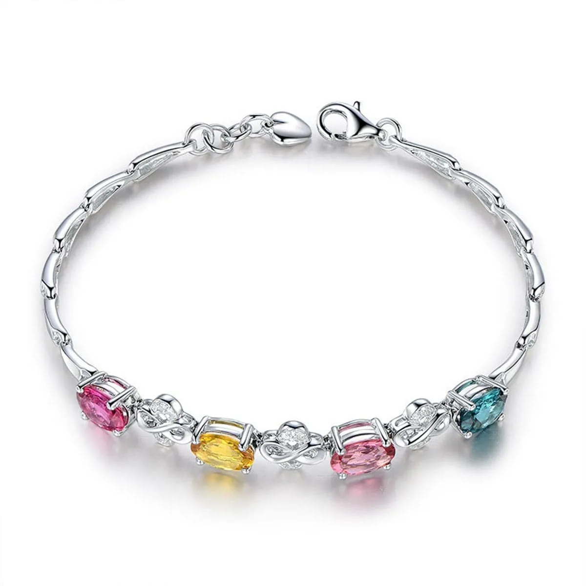 Blue Crystal & Silver-Plated Clover Charm Bracelet
