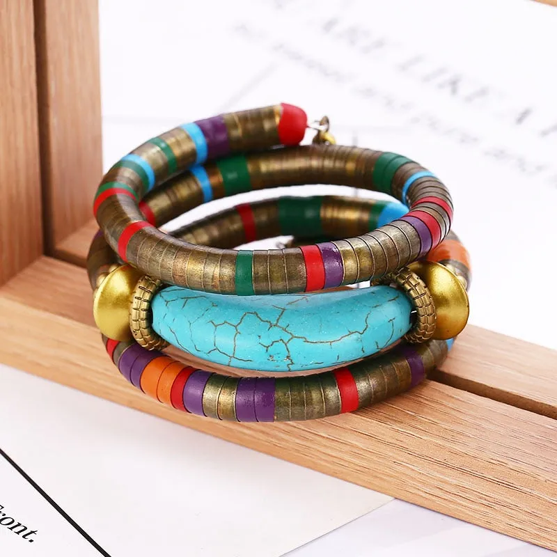 Boho Natural stone Snake Bangle  Bracelet