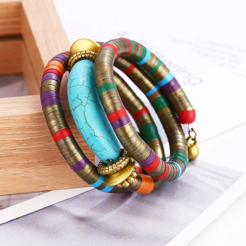 Boho Natural stone Snake Bangle  Bracelet