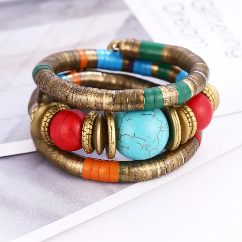 Boho Natural stone Snake Bangle  Bracelet