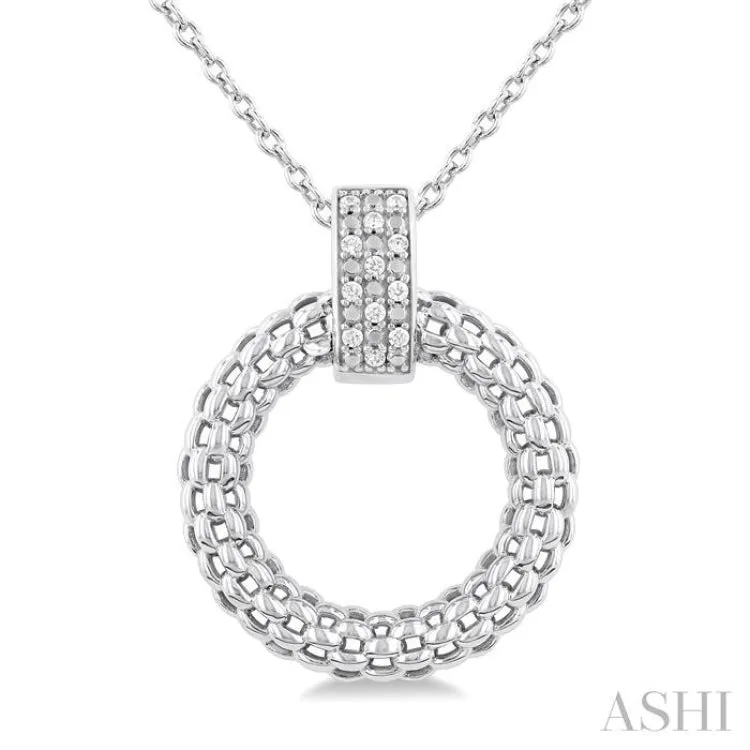 Bold Round Silver Sterling Weave With Fast response time ctw Chain Cable Cut Circle 1/8 Chain Diamond Pendant in Futuristic Inspired