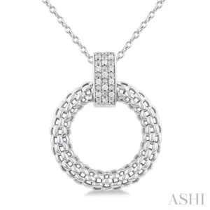 Bold Round Silver Sterling Weave With Fast response time ctw Chain Cable Cut Circle 1/8 Chain Diamond Pendant in Futuristic Inspired