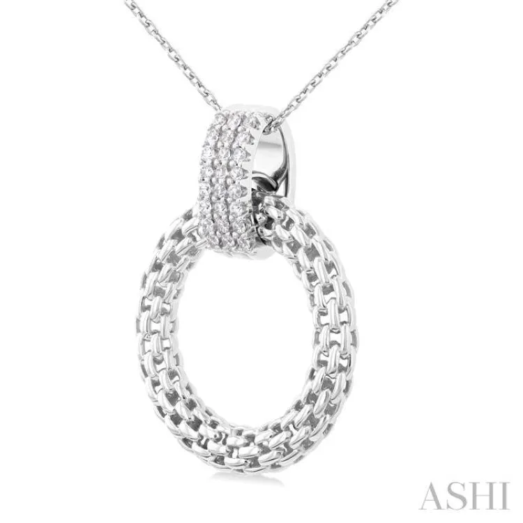 Bold Round Silver Sterling Weave With Fast response time ctw Chain Cable Cut Circle 1/8 Chain Diamond Pendant in Futuristic Inspired