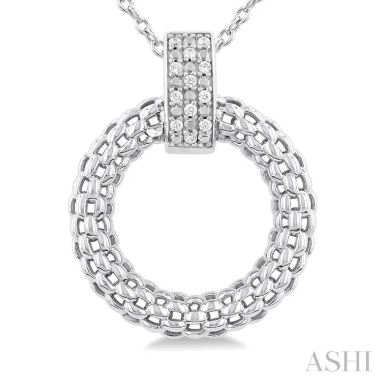 Bold Round Silver Sterling Weave With Fast response time ctw Chain Cable Cut Circle 1/8 Chain Diamond Pendant in Futuristic Inspired