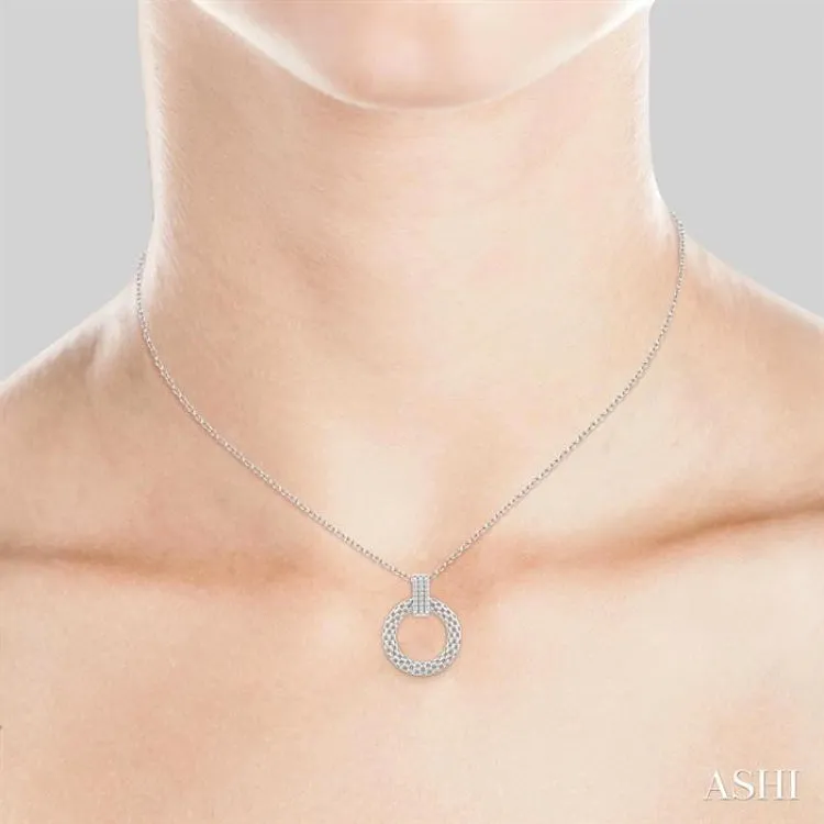 Bold Round Silver Sterling Weave With Fast response time ctw Chain Cable Cut Circle 1/8 Chain Diamond Pendant in Futuristic Inspired
