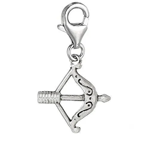 Bow and Arrow Clip On Charm Pendant for European Charm Jewelry w/ Lobster Clasp