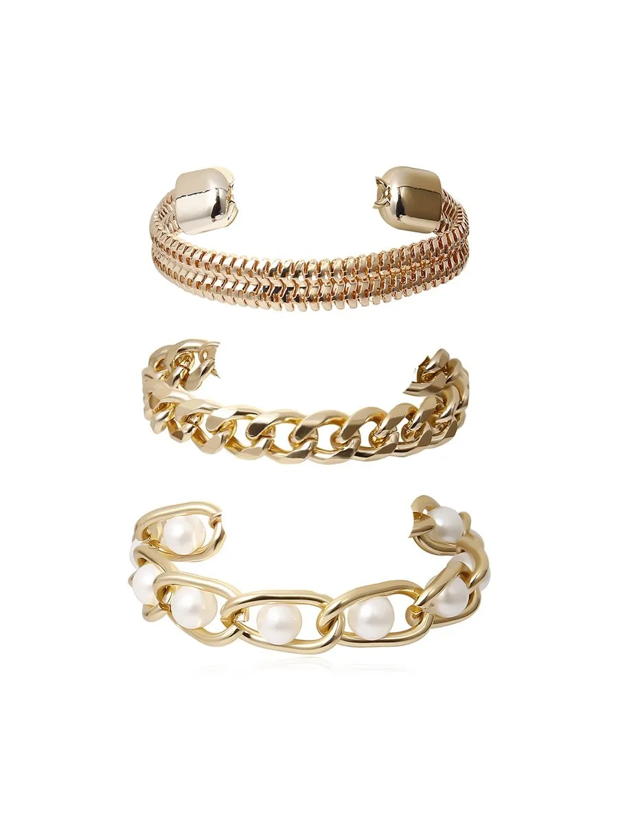 Bracelet - 3Pcs Faux Pearl Chain Bracelet Set