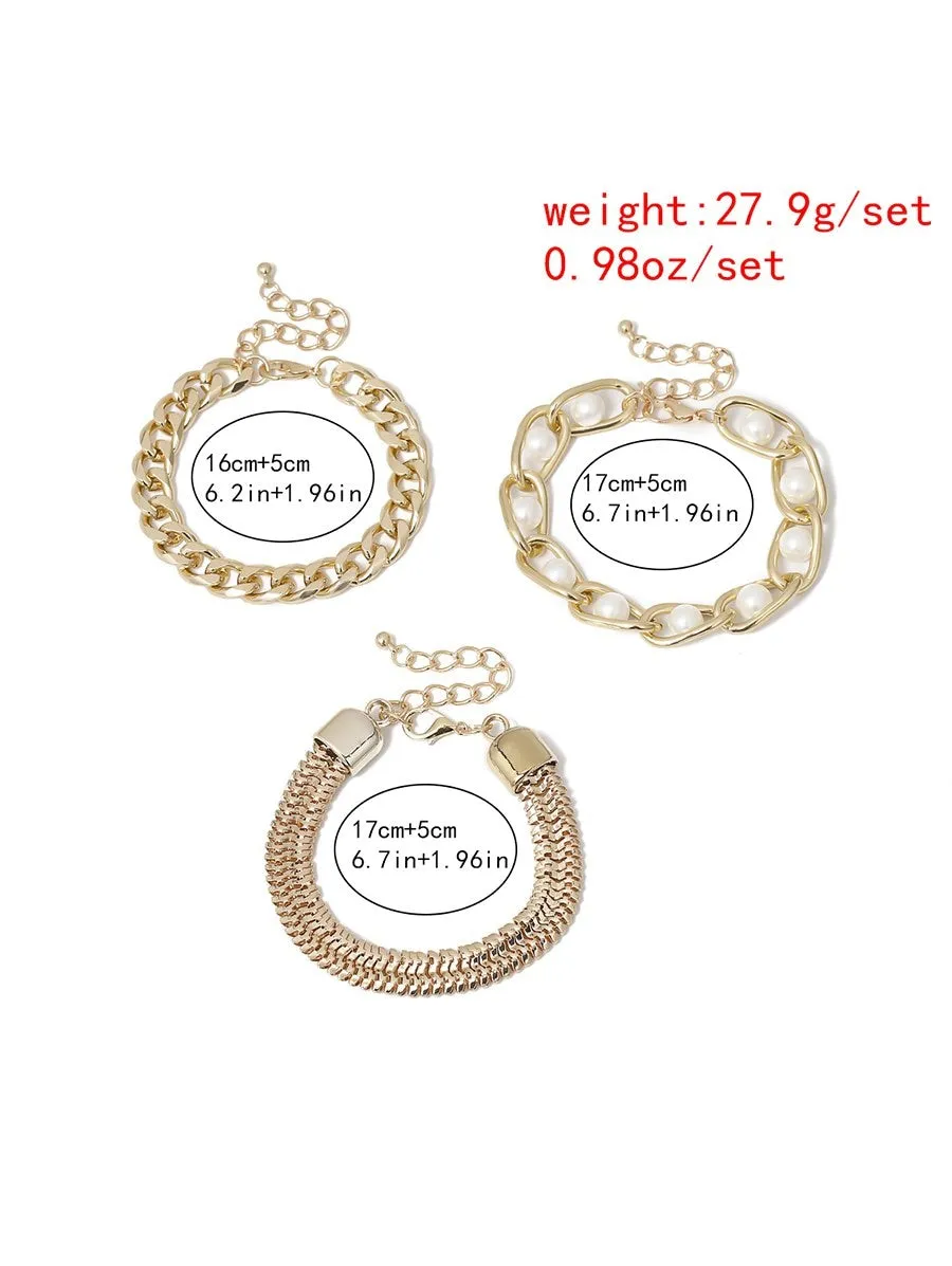 Bracelet - 3Pcs Faux Pearl Chain Bracelet Set
