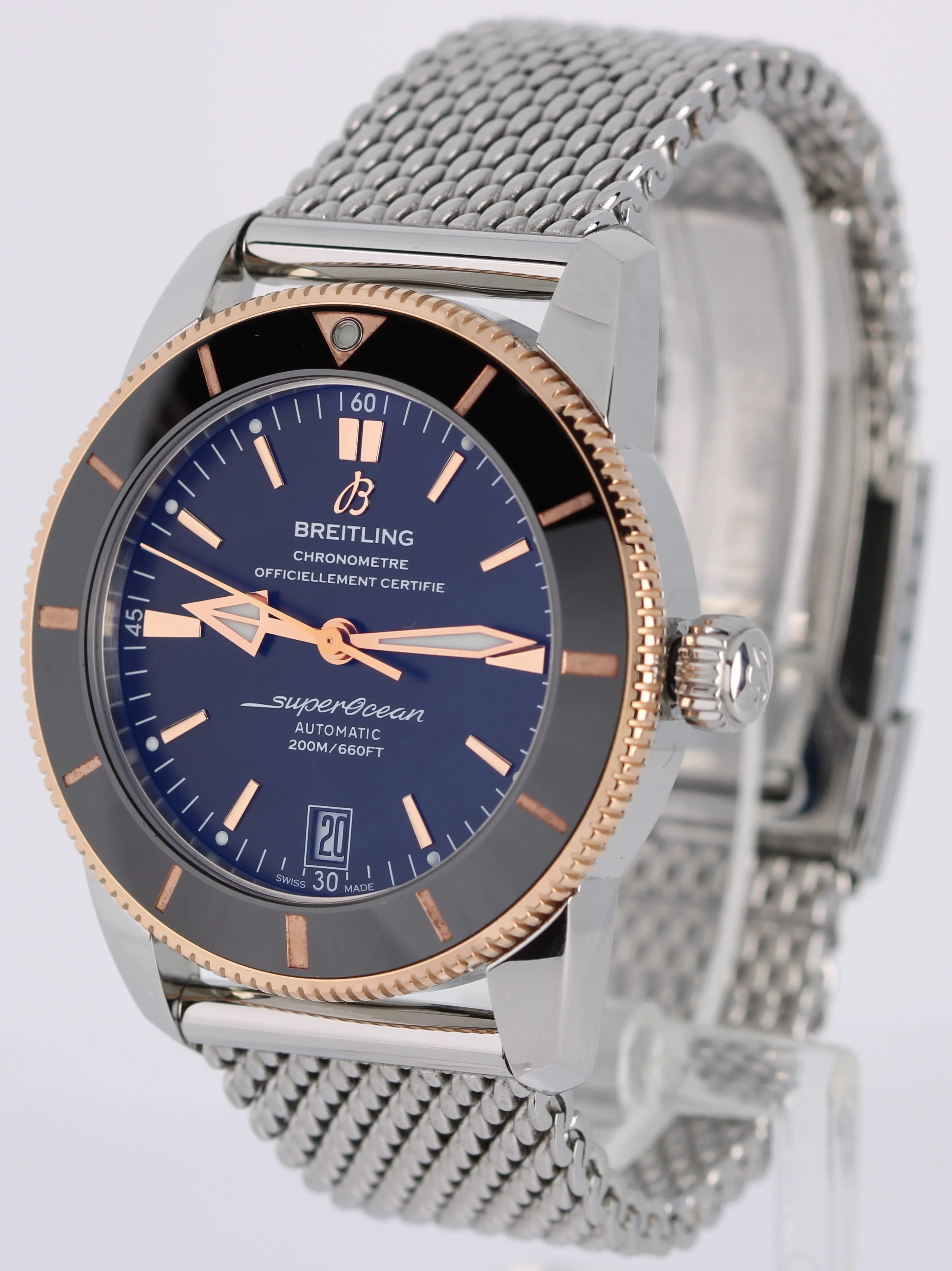 Breitling SuperOcean Heritage 18k Rose Gold Steel Black Date 42mm UB2010 Watch