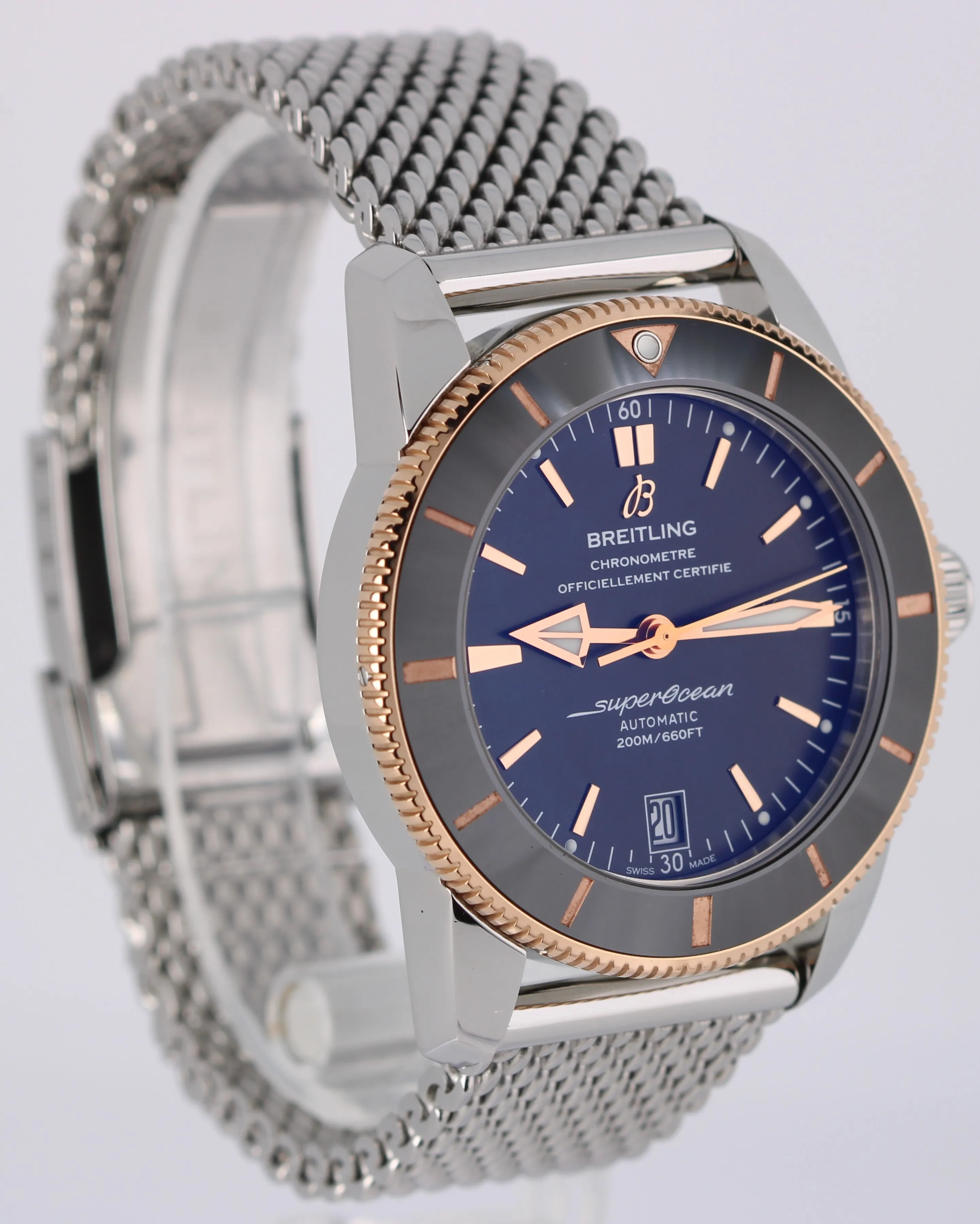 Breitling SuperOcean Heritage 18k Rose Gold Steel Black Date 42mm UB2010 Watch