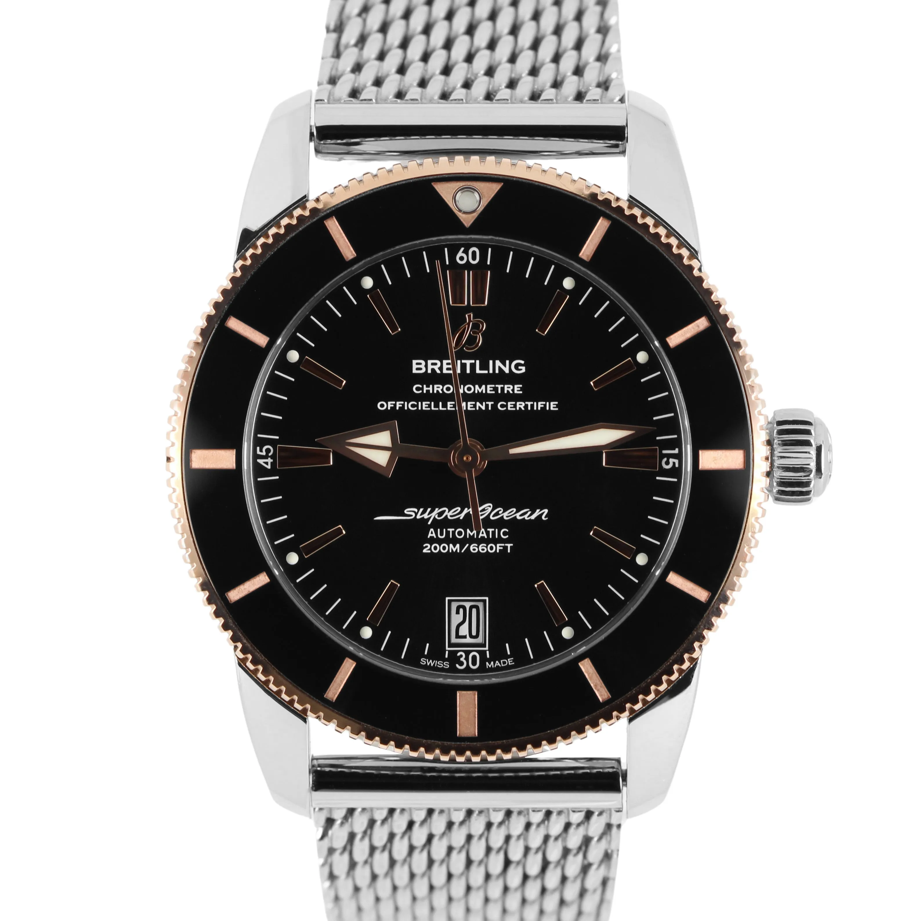 Breitling SuperOcean Heritage 18k Rose Gold Steel Black Date 42mm UB2010 Watch