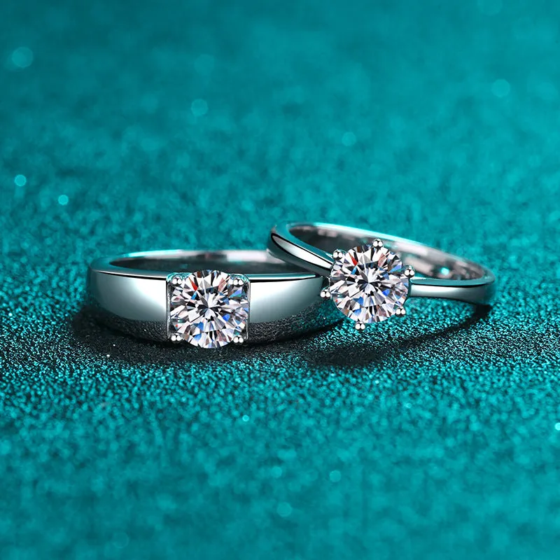 Bride Solitaire Ring; Wedding band ring; Moissanite couple rings-RM041