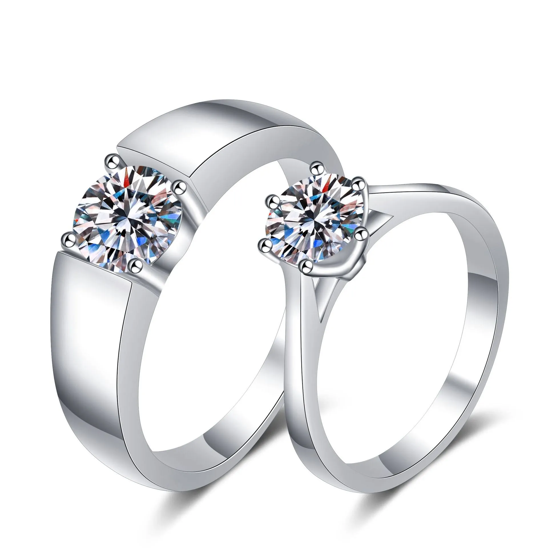 Bride Solitaire Ring; Wedding band ring; Moissanite couple rings-RM041