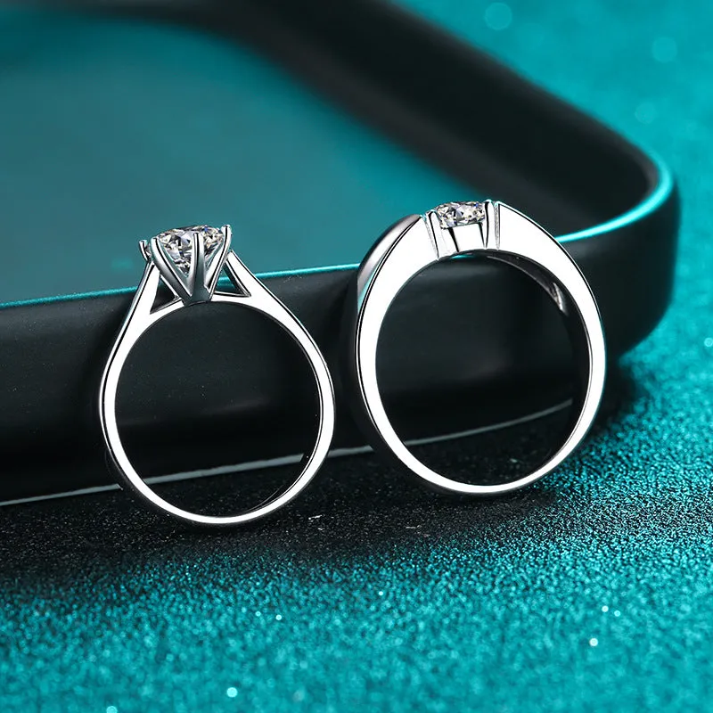 Bride Solitaire Ring; Wedding band ring; Moissanite couple rings-RM041