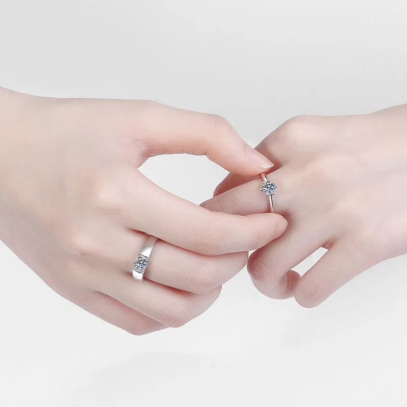 Bride Solitaire Ring; Wedding band ring; Moissanite couple rings-RM041