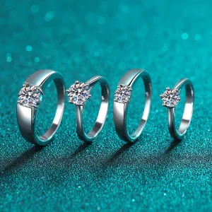 Bride Solitaire Ring; Wedding band ring; Moissanite couple rings-RM041