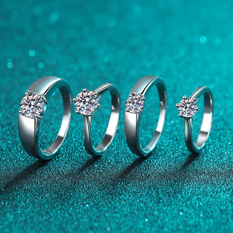 Bride Solitaire Ring; Wedding band ring; Moissanite couple rings-RM041
