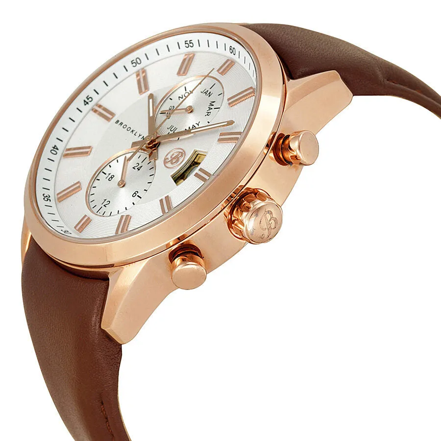 Brooklyn Watch Co. Fulton Silver Dial Brown Leather Swiss Quartz Men's Watch FL-RG-SV-BR