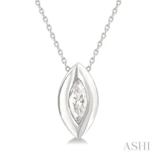 Bubble Futuristic With Cut Bezel 14K ctw Pendant in Marquise Set Adjustable Chain White Gold Fashion Diamond 1/3