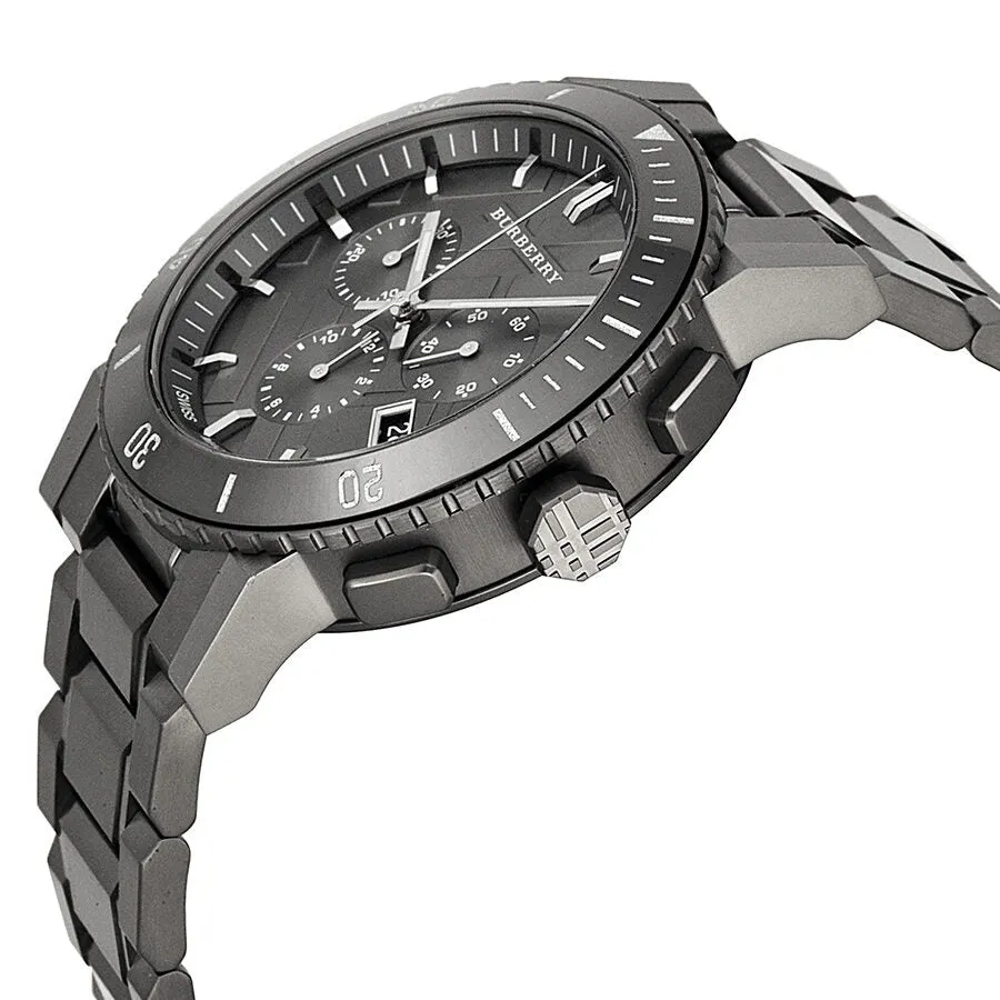 Burberry Chronograph Gunmetal Dial  Grey Ion-plated Stainless Steel Men's Watch BU9381
