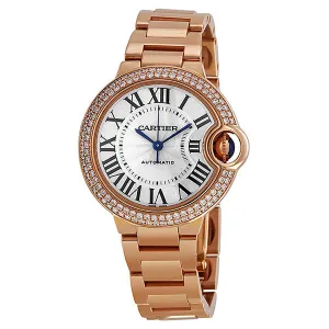 Cartier Ballon Bleu Silver Dial 18kt Rose Gold Diamond Ladies Watch WE902034