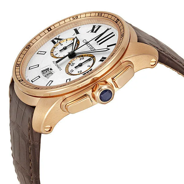 Cartier Calibre de Cartier 18kt Rose Gold Chronograph Automatic Silver Dial Men's Watch W7100044