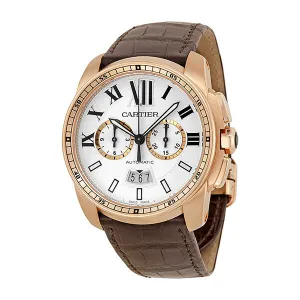 Cartier Calibre de Cartier 18kt Rose Gold Chronograph Automatic Silver Dial Men's Watch W7100044