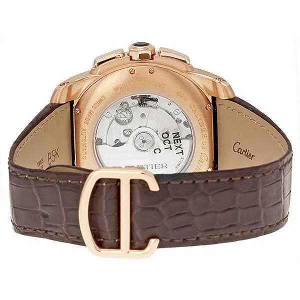 Cartier Calibre de Cartier 18kt Rose Gold Chronograph Automatic Silver Dial Men's Watch W7100044