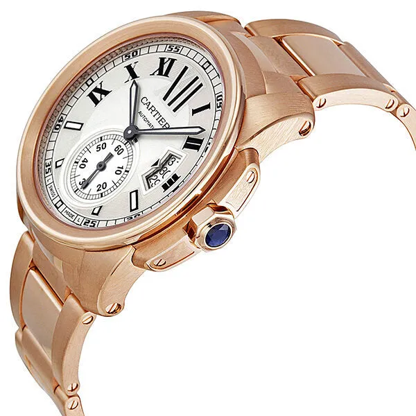 Cartier Calibre de Cartier Silver Dial 18K Rose Gold Automatic Men's Watch W7100018
