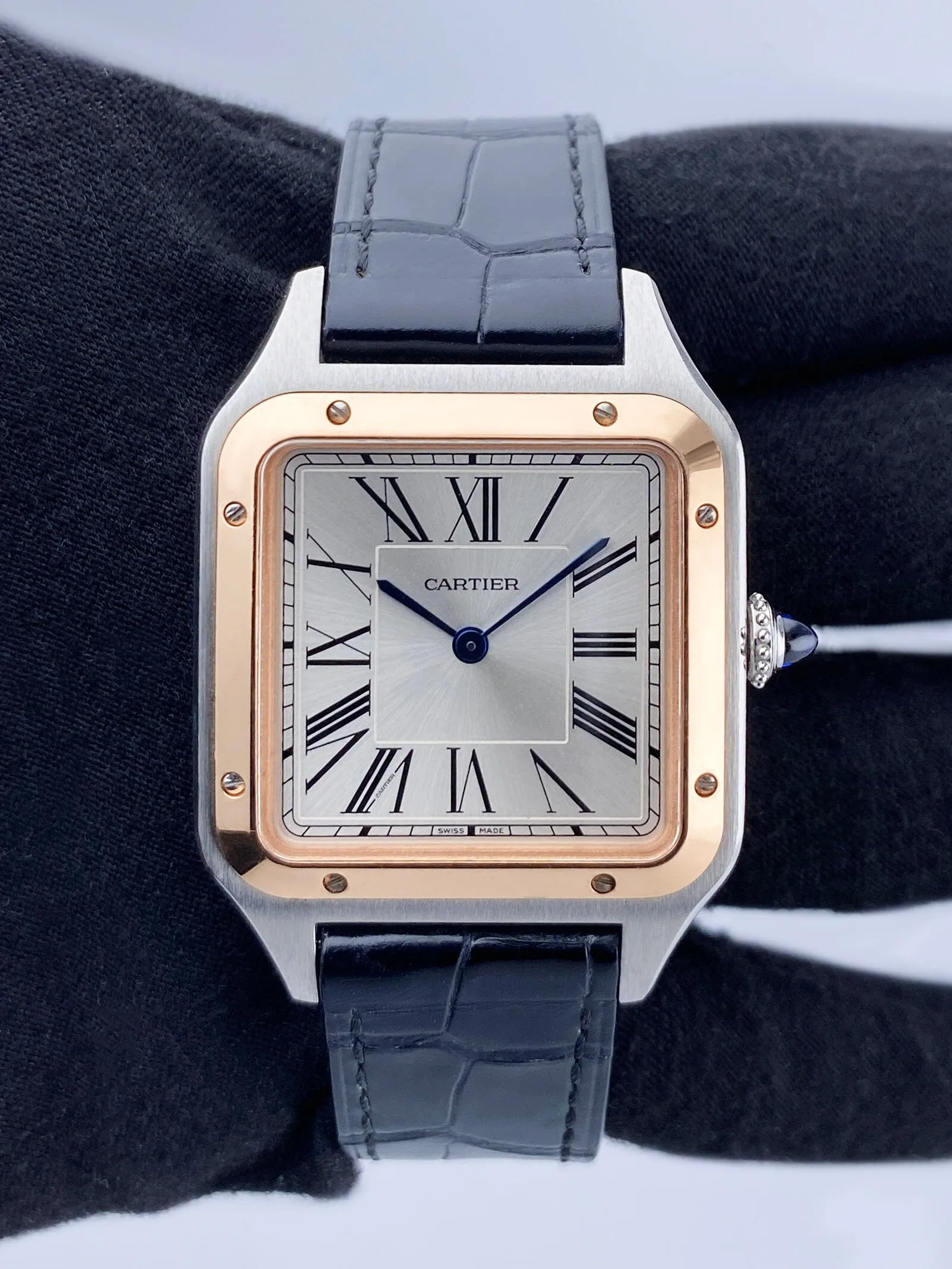 Cartier Santos Dumont W2SA0011 Silver Dial Mens Watch Box Papers