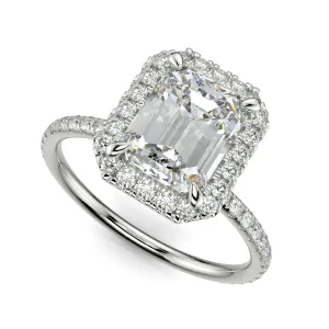 Catalina Emerald Cut Halo 4 Prong Claw Set Engagement Ring