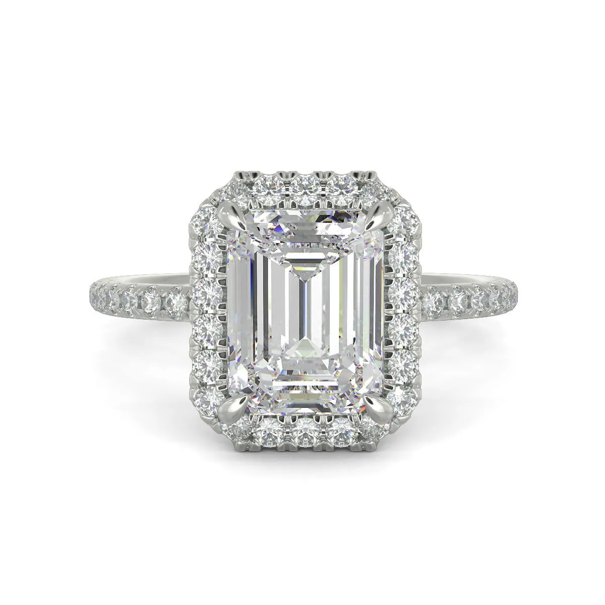 Catalina Emerald Cut Halo 4 Prong Claw Set Engagement Ring