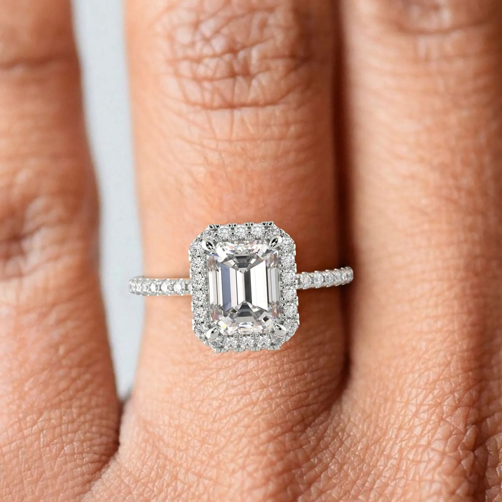 Catalina Emerald Cut Halo 4 Prong Claw Set Engagement Ring