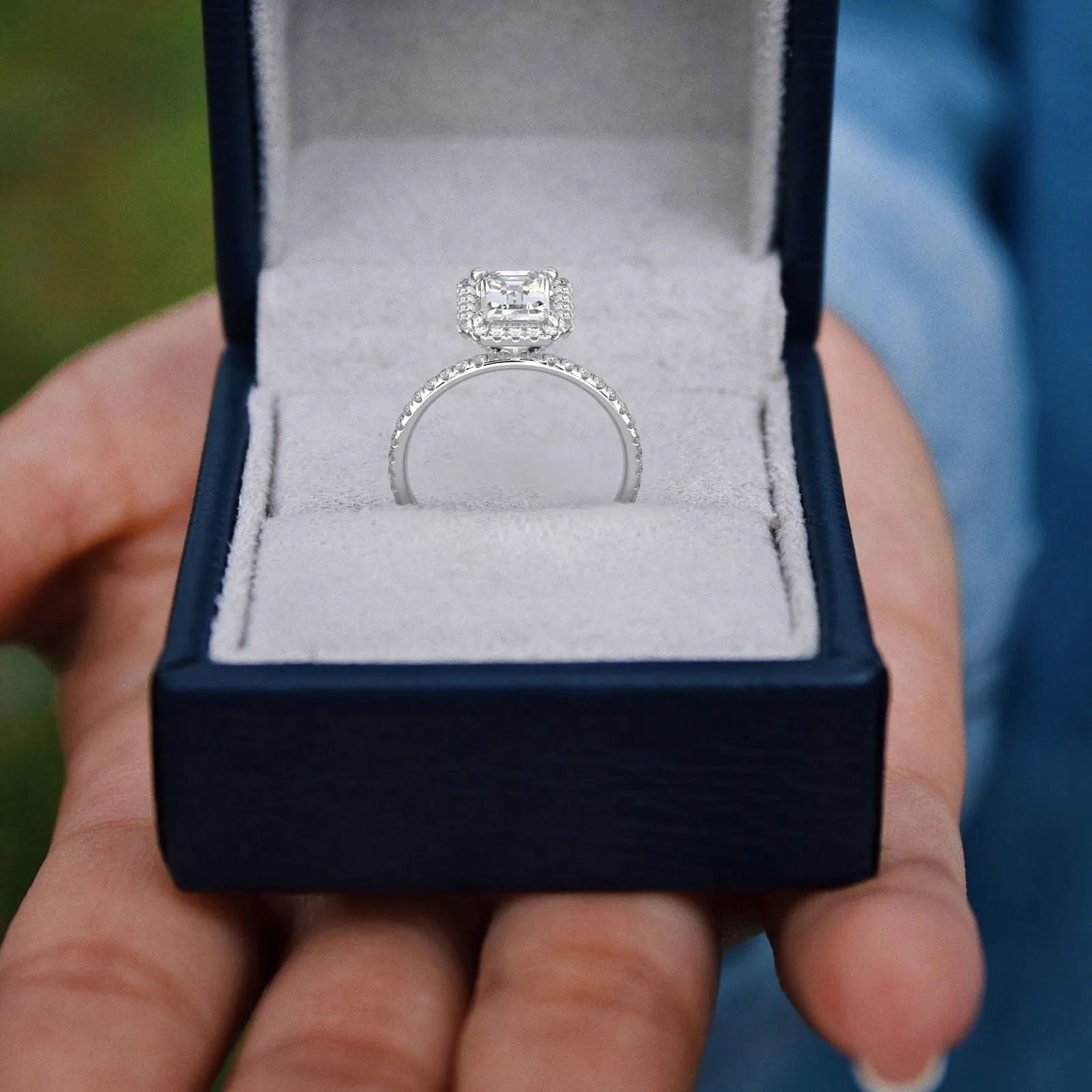 Catalina Emerald Cut Halo 4 Prong Claw Set Engagement Ring