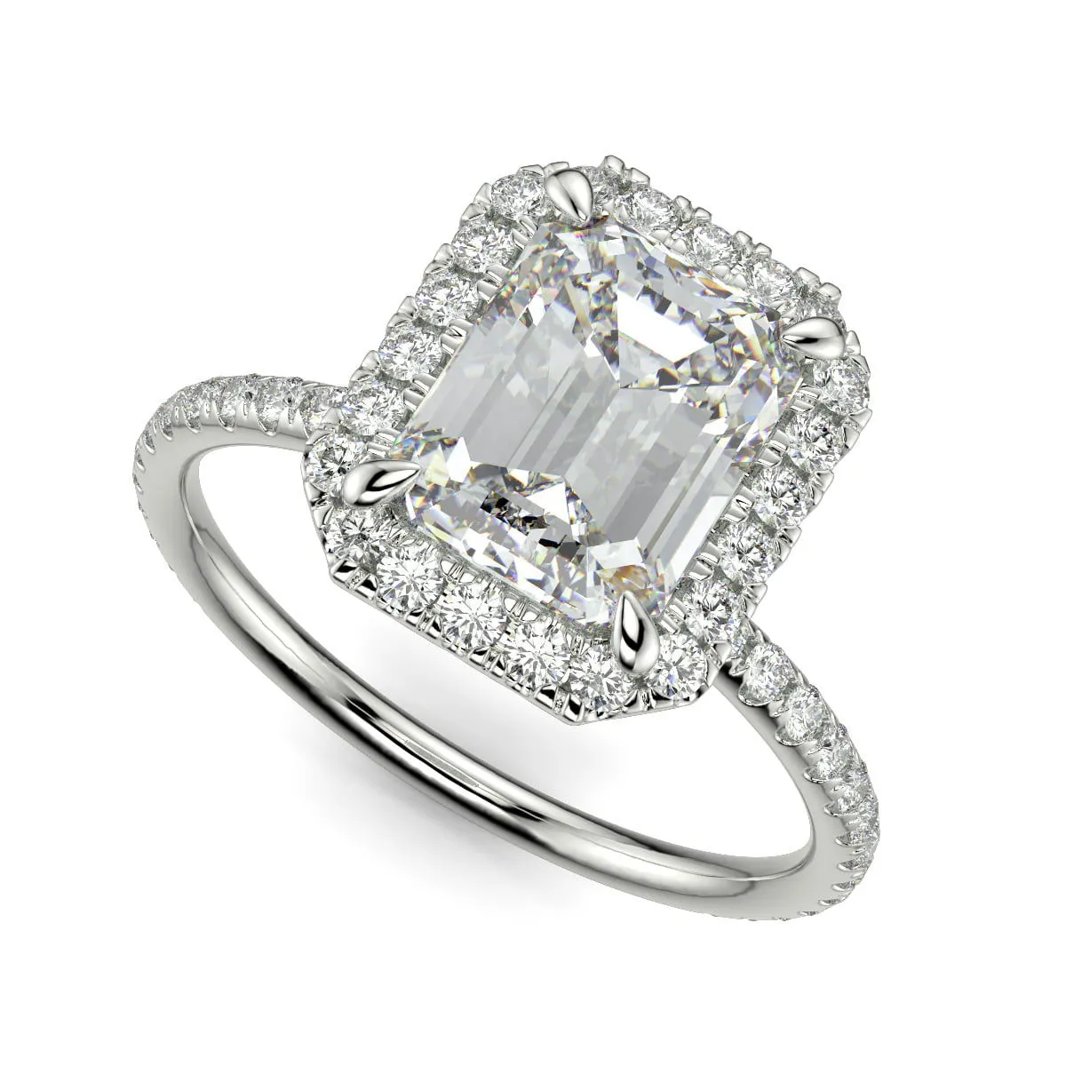 Catalina Emerald Cut Halo 4 Prong Claw Set Engagement Ring