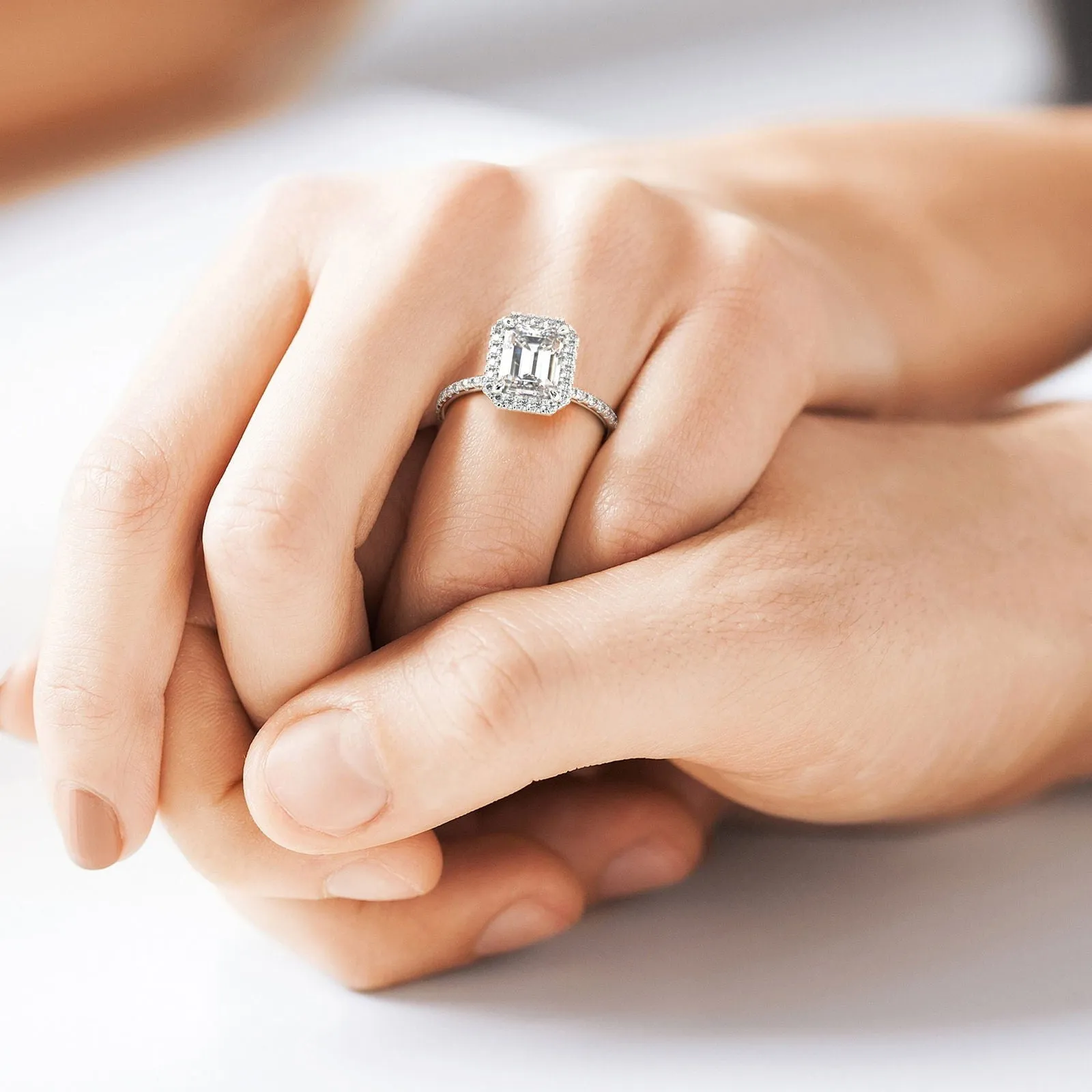 Catalina Emerald Cut Halo 4 Prong Claw Set Engagement Ring