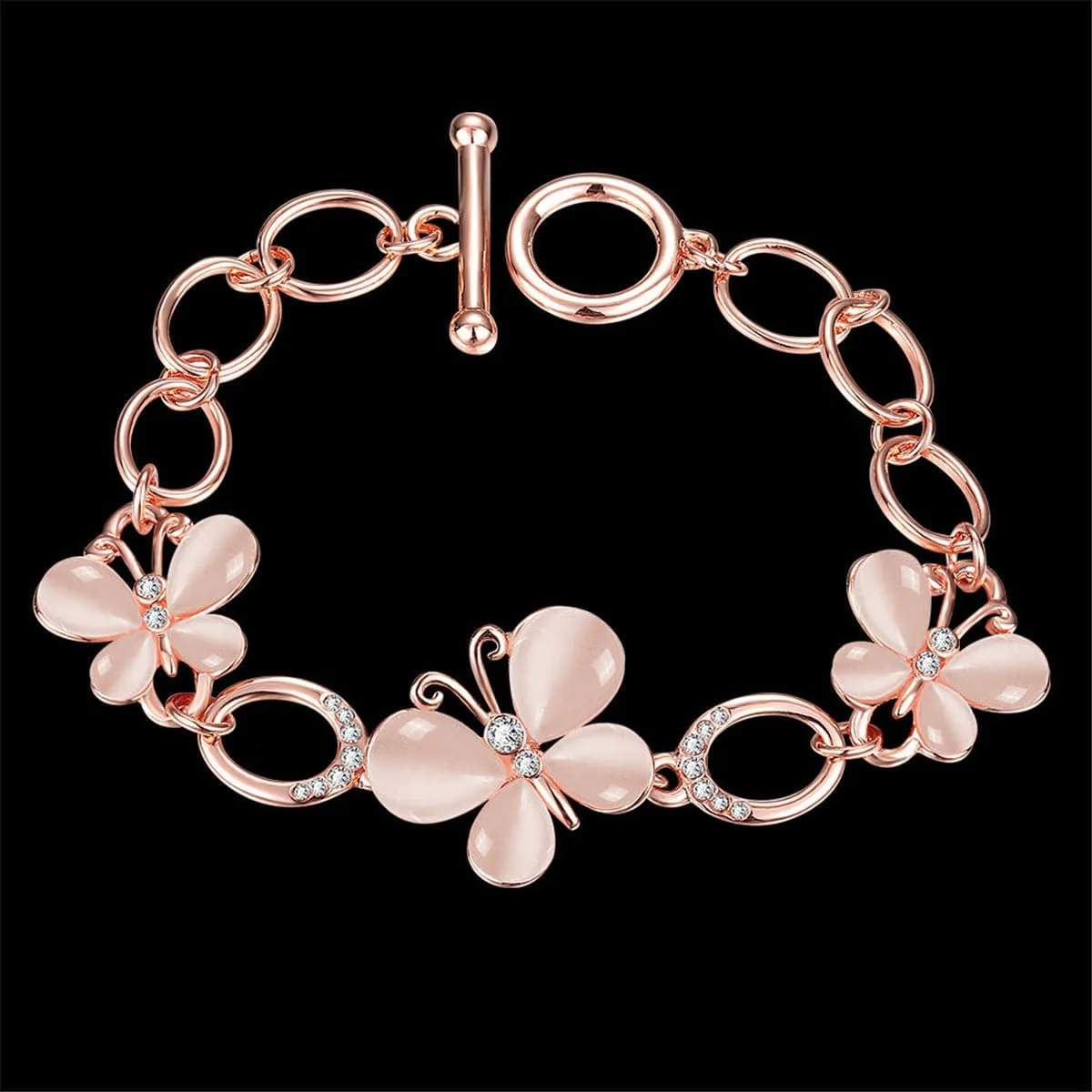 Cats Eye & Cubic Zirconia 18K Rose Gold-Plated Butterfly Bracelet