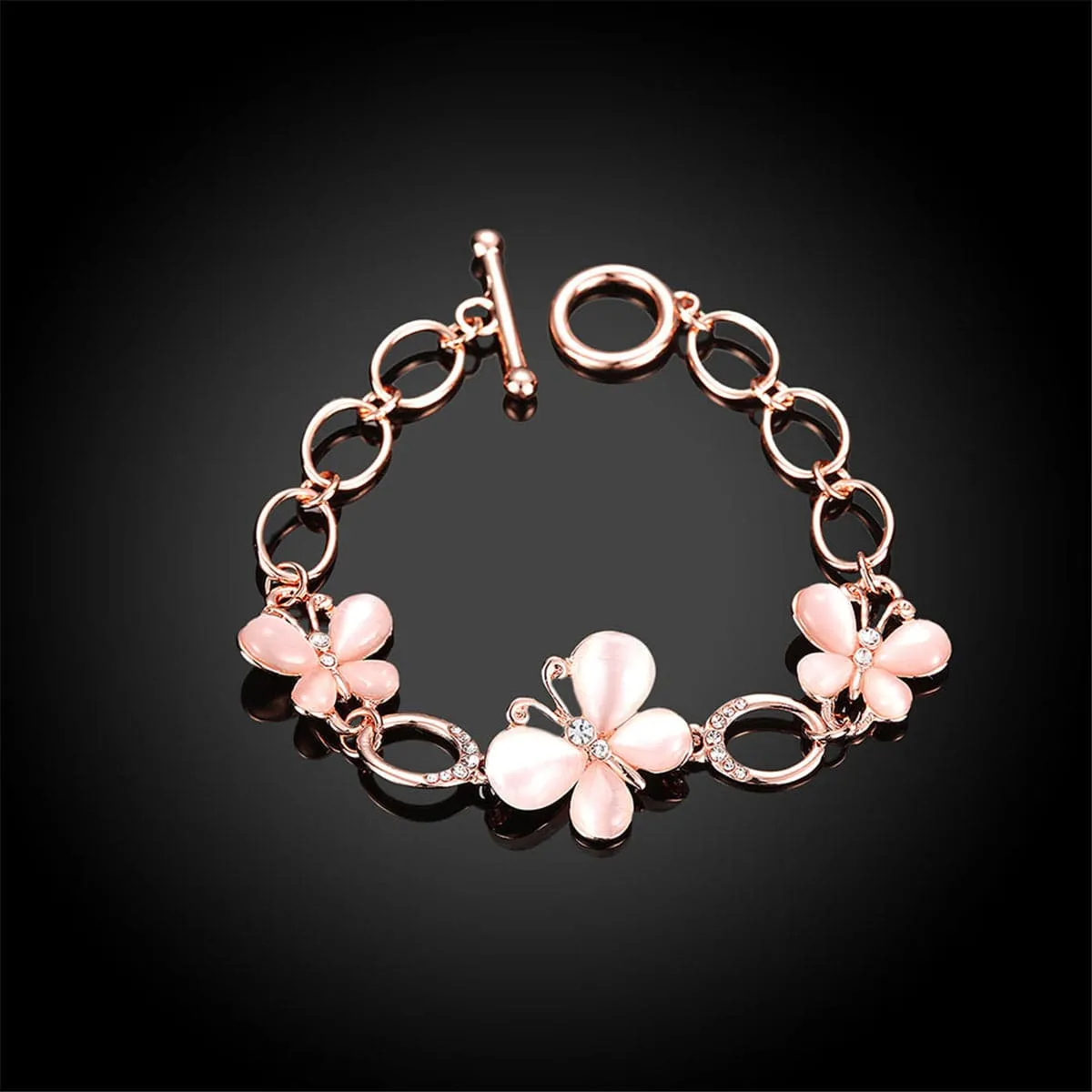 Cats Eye & Cubic Zirconia 18K Rose Gold-Plated Butterfly Bracelet