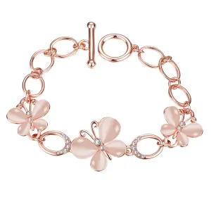 Cats Eye & Cubic Zirconia 18K Rose Gold-Plated Butterfly Bracelet