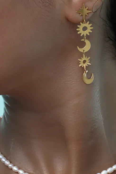 Celestial Sun Moon Stars Earrings